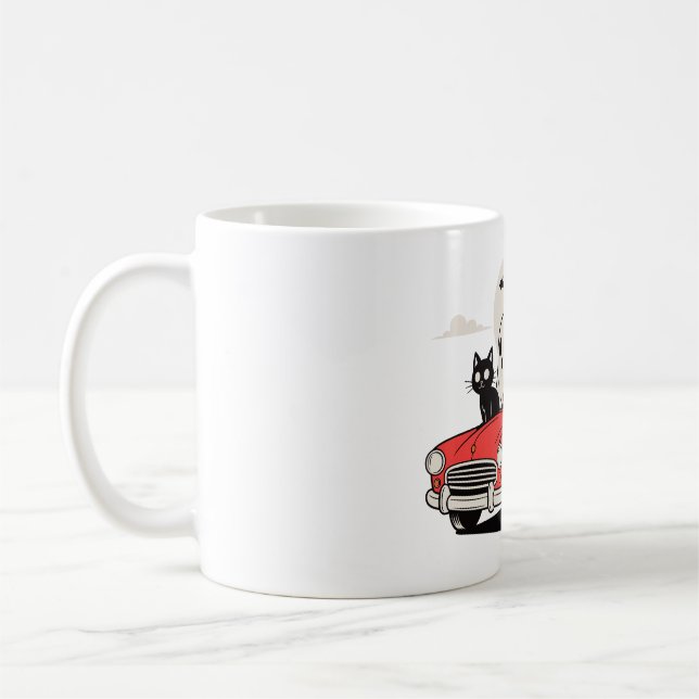 Retro Halloween-spöke kör röd bil  Kaffemugg (Vänster)