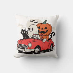 Retro Halloween-spöke kör röd bil  Kudde