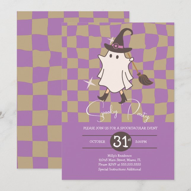 Retro Halloween-spöke Kuslig födelsedagsfest  Inbjudningar (Fram/baksida)