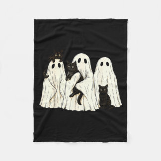 Retro Halloween-spöke som håller svart katt kostym Fleecefilt
