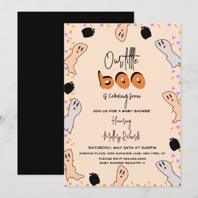 Retro Halloween-spöke Vår lilla Boo Baby-barnkalas Inbjudningar (Fram/baksida)