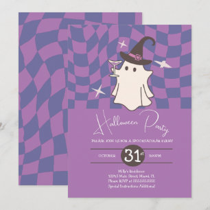 Retro Halloween-spöke vuxen vin födelsedagsfest Inbjudningar
