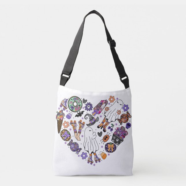 Retro Halloween Spöken med rullblad Axelväska (Framsida)