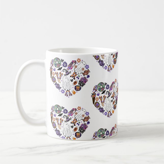 Retro Halloween Spöken med rullblad Kaffemugg (Vänster)