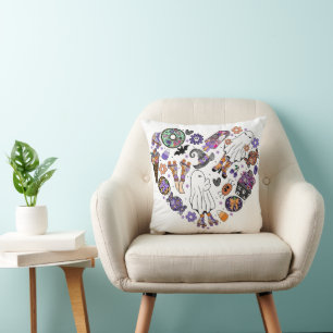 Retro Halloween Spöken med rullblad Kudde