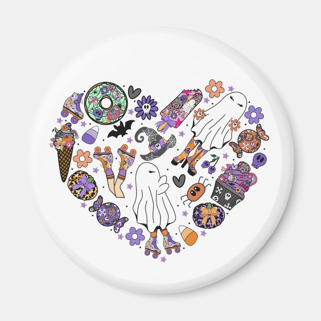 Retro Halloween Spöken med rullblad Magnet (Framsidan)