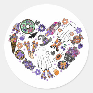 Retro Halloween Spöken med rullblad Runt Klistermärke