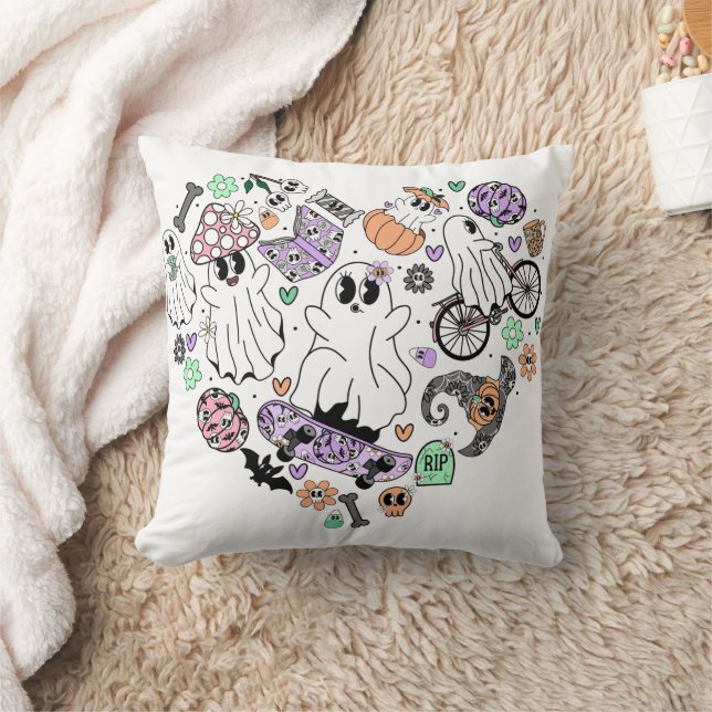 Retro Halloween Spöken och Pumpkin Heart-form Kudde (Filt)