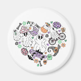 Retro Halloween Spöken och Pumpkin Heart-form Magnet