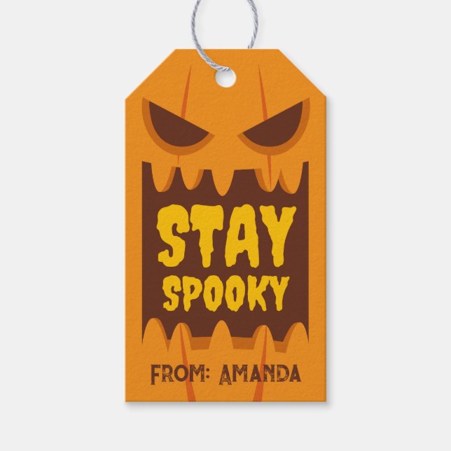 Retro Halloween Stanna Orange Pumpkin Ansikte Presentetikett (Framsidan)
