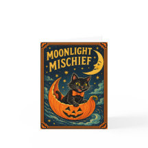 Retro Halloween Svart Katt & Måne 