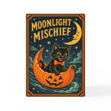 Retro Halloween Svart Katt & Måne 