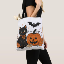Retro Halloween Svart Katt Pumpa Tryckt T-shirt
