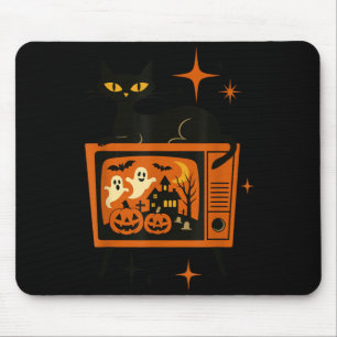 Retro Halloween Svart Katt Tv Spöke Pumpa Vintage Musmatta