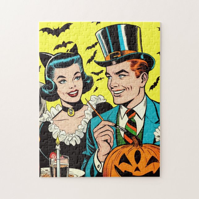 Retro Halloween-Tecknader Pussel (Vertikal)