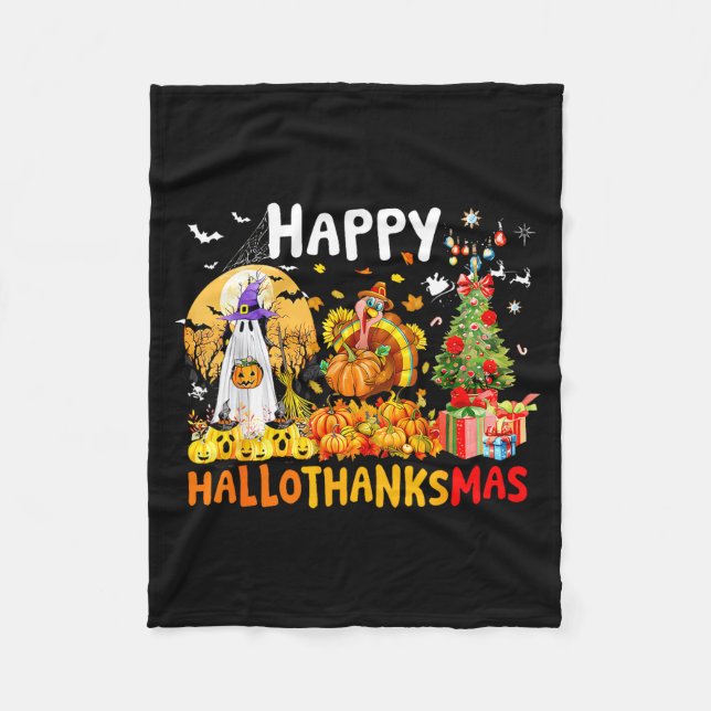 Retro Halloween Thanksgiving Christmas Happy Hallo Fleecefilt (Framsidan)