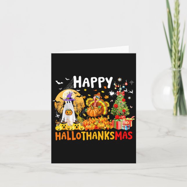 Retro Halloween Thanksgiving Christmas Happy Hallo Kort (Framsida)