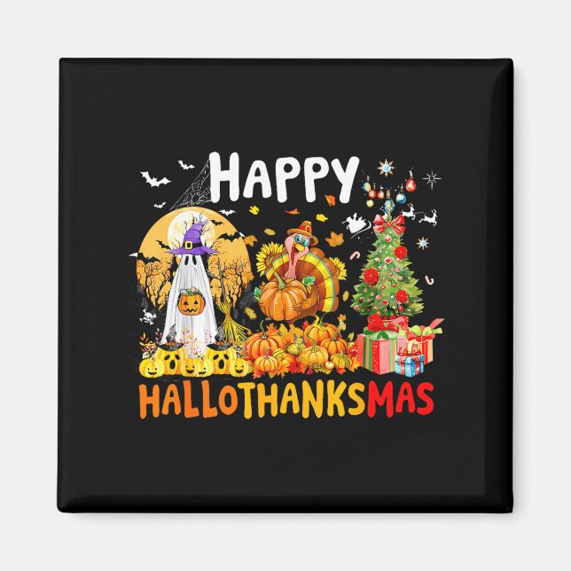 Retro Halloween Thanksgiving Christmas Happy Hallo Magnet (Framsidan)
