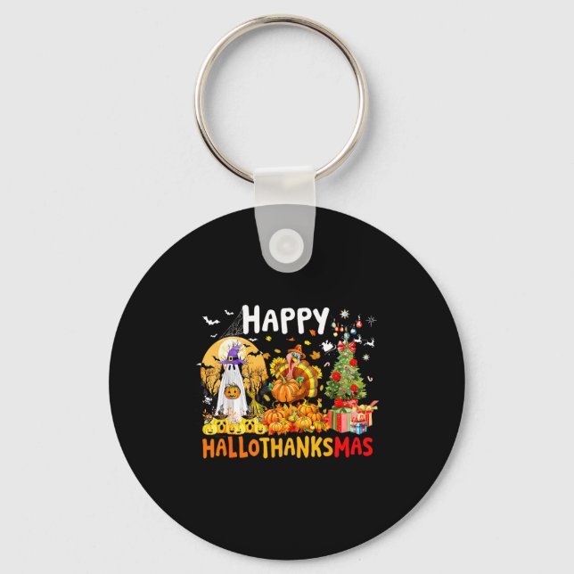 Retro Halloween Thanksgiving Christmas Happy Hallo Nyckelring (Framsida)