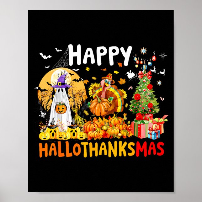 Retro Halloween Thanksgiving Christmas Happy Hallo Poster (Framsidan)