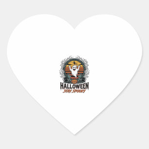 Retro Halloween-tröja med gravad spök-måne-design Hjärtformat Klistermärke