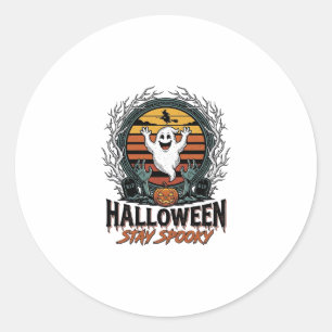 Retro Halloween-tröja med gravad spök-måne-design Runt Klistermärke