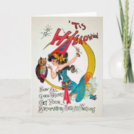 Retro Halloween Witch och Uggla Card Helgkort