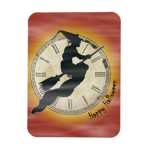 Retro Halloween Witch på ett rum Magnet