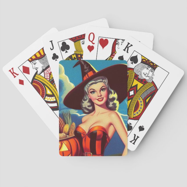 Retro halloween Witch Pin-up Casinokort (Baksidan)