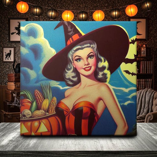 Retro halloween Witch Pin-up Kakelplatta (Skapare uppladdad)