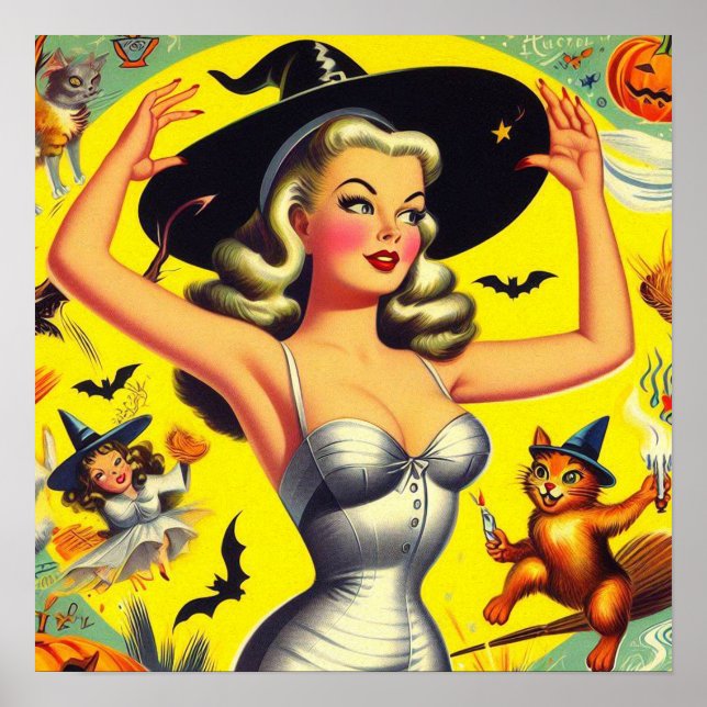 Retro Halloween Witch Pin-up Poster (Framsidan)