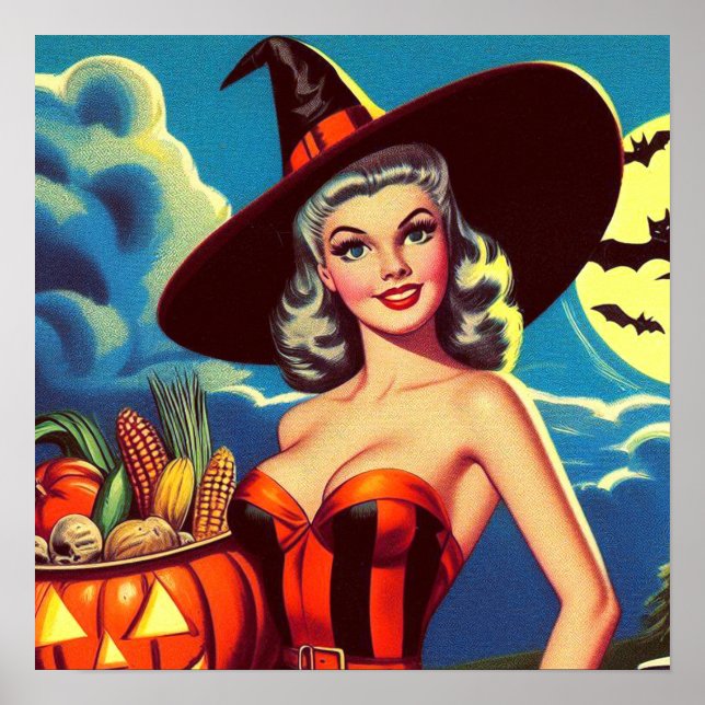 Retro halloween Witch Pin-up Poster (Framsidan)