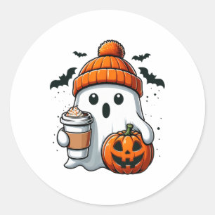 Retro Halloween Women Shirt Cute Ghost Drink Pumpk Runt Klistermärke