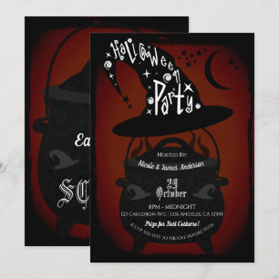 Retro Halloweenfest Röd Vintage Häxkittel Inbjudningar