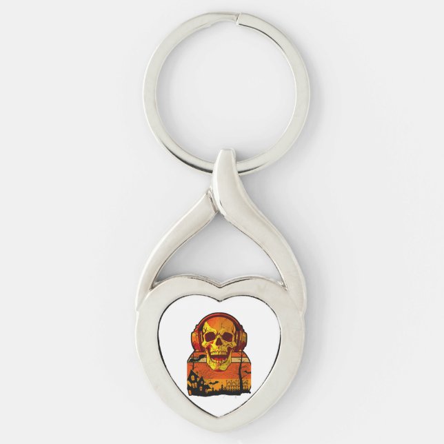 Retro Hallowen Skull-sticker Twisted Heart Silverfärgad Nyckelring (Framsidan)