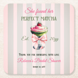 Retro Halm Perfekt Matcha Rosa Rosett Bröllopsdusc Underlägg Papper Kvadrat