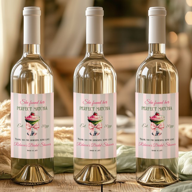 Retro Halm Perfekt Matcha Rosa Rosett Bröllopsdusc Vinflaska Etikett (Skapare uppladdad)