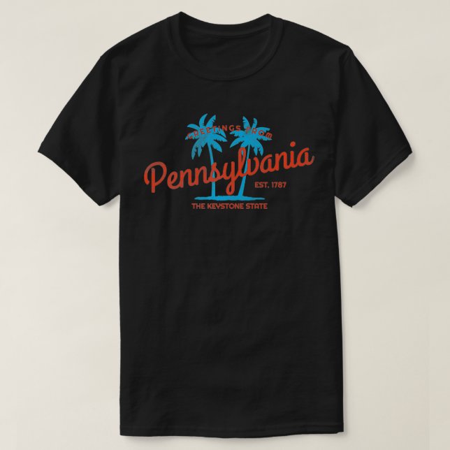 Retro Hälsning från Pennsylvania Tropical Premium T Shirt (Design framsida)