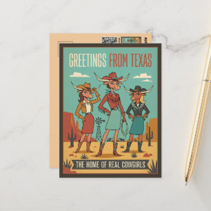 Retro Hälsningar från Texas Cowgirls Resor Vykort