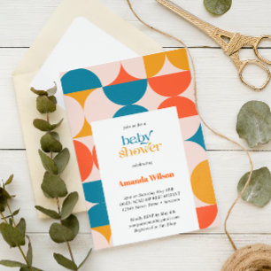 Retro Halvcirkelslingor Mid Century Baby Shower Inbjudningar