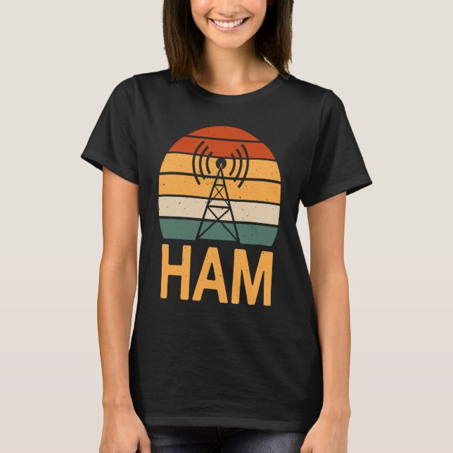 Retro Ham Radio Operator Costume Radio Tower T Shirt (Framsida)