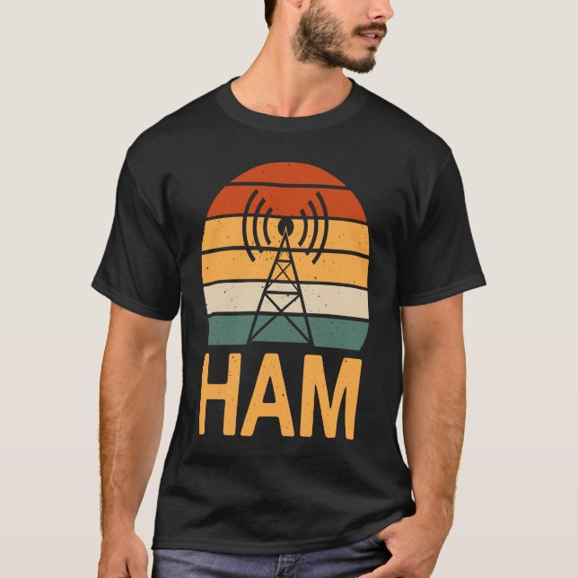 Retro Ham Radio Operator Costume Radio Tower T Shirt (Framsida)