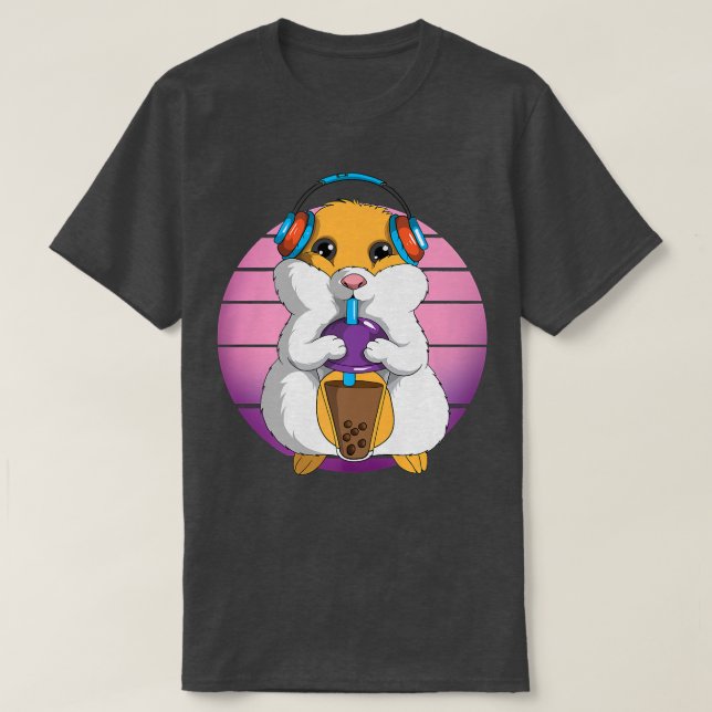Retro Hamster K-Pop Tea Drink Headphone Music Kawa T Shirt (Design framsida)