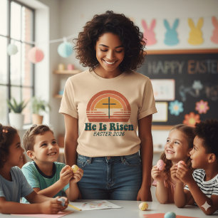 Retro Han Är Uppstånden Påsk 2026 Kristet Kors Sol T Shirt