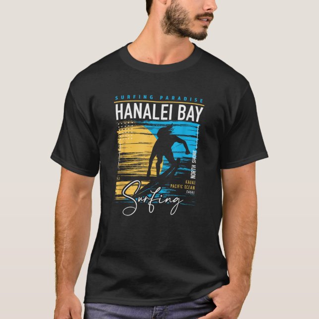 Retro Hanalei Bay Kauai North Shore Surfing Surfa  T Shirt (Framsida)
