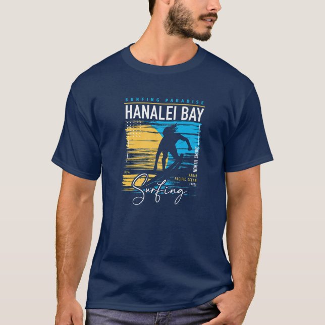 Retro Hanalei Bay Kauai North Shore Surfing Surfa  T Shirt (Framsida)