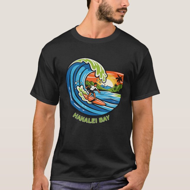 Retro Hanalei Bay Kauai North Shore Surfing  T Shirt (Framsida)