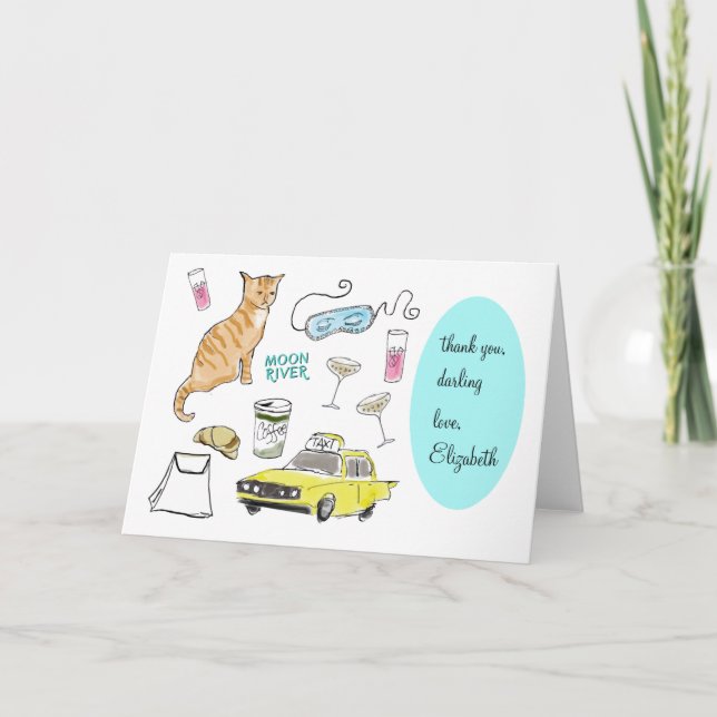 Retro Hand-Drawn Breakfast vid Tiffanys Girly Tack Kort (Framsida)