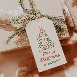 Retro Hand Drawn Christmas Tree Holiday Party Presentetikett