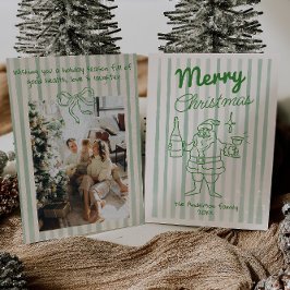 Retro Hand Drawn Festive Santa Champagne Christmas Julkort